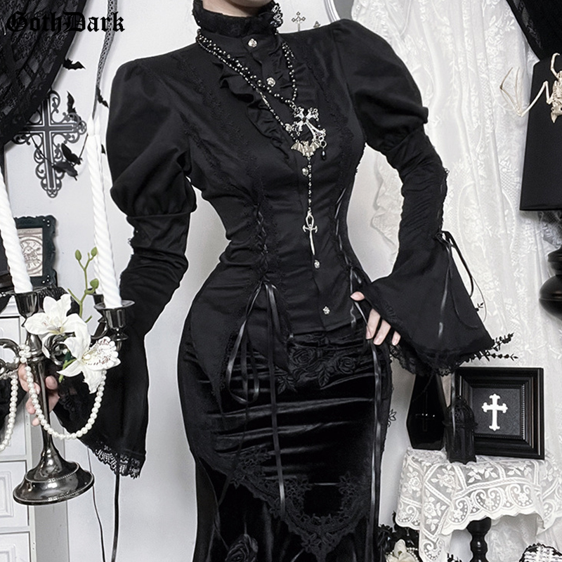Party Games Switch - Goth Dark Lolita Spitzenbesatz Gothic Bluse