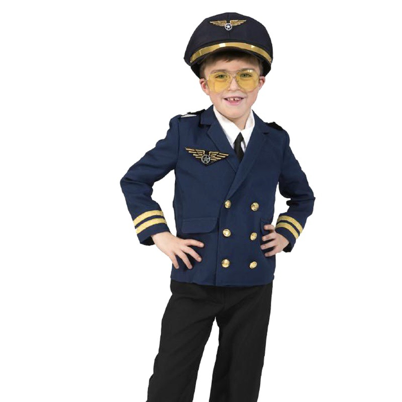 Party Games Adult Birthday - Kinder-Halloween-Kostüm Flugzeugkapitän-Uniform Cosplay Hut-Set Piloten-Party-Aufführungskleidung Jungen