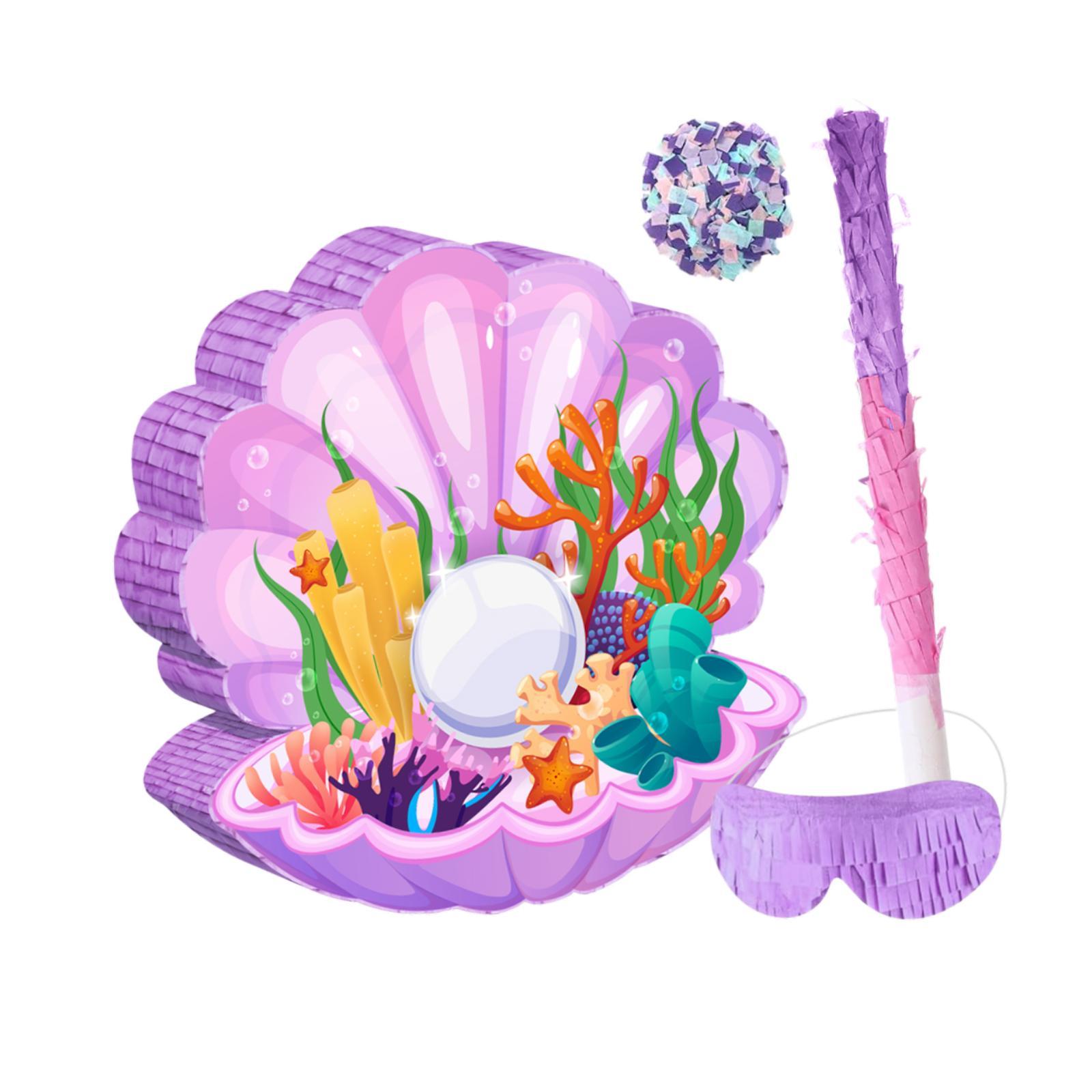 Party Games School - Partyspiel-Requisite Muschel-Piñata mit Stab und Augenbinde,